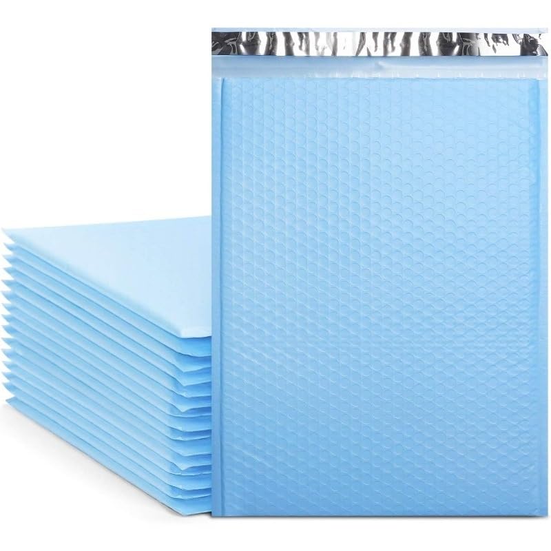 Versandtaschen 50 Stück hellblaue Luftpolsterumschläge, wasserdichte Kuriertasche, Luftpolsterumschläge, Verpackungsbeutel for den Versand(12 * 18cm)