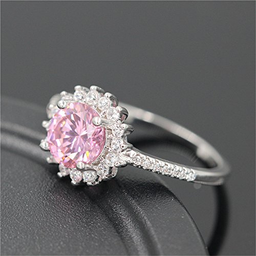 Uloveido Platinum Plated Pink Round Cubic Zirconia Sun Flower Rings for Women Y35224
