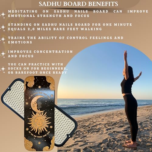 TENGRY Sadhu Board, Specially Crafted Aluminum & Copper Nails, Light Nail Board, 0.31 IN (8 mm), Beginners, Hexagon, Slim Sadhu Wood Board for Standing on Nails, Acupuncture Foot Massage, Yoga Gift