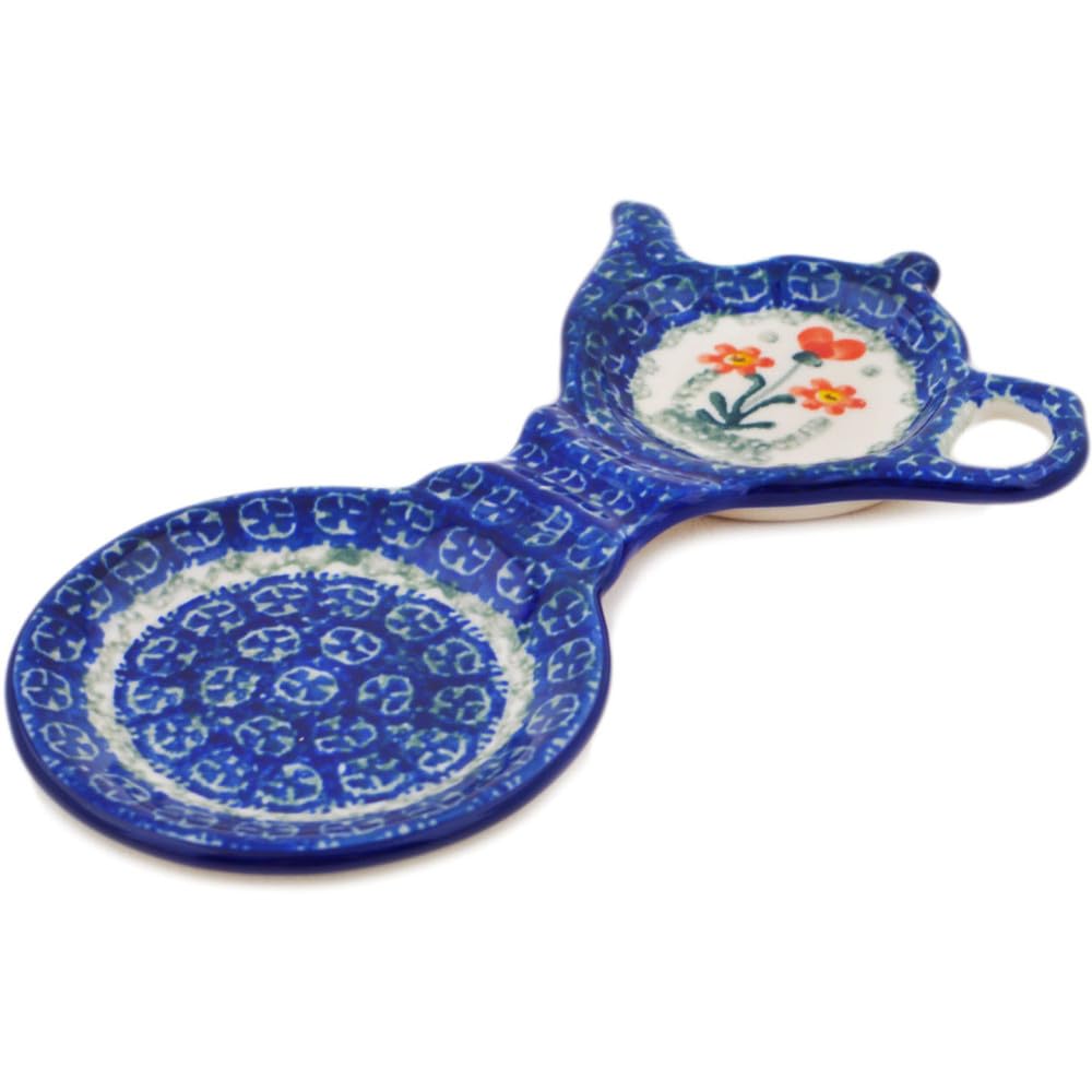 Authentic Polish Pottery Tea Bag or Lemon Plate in Peach Spring Daisy Design Handmade in Boles?awiec Poland by Ceramika Artystyczna + Certificate of Authenticity