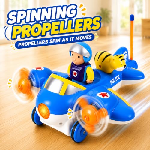 Image of Remote Control Airplane Toy for Toddlers, RC Cartoon Plane with Rotating Propellers, Music, Lights, Easy RC Toy Birthday Gift for Kids Boys 18+ Months, 2 3 4 5 Year Old