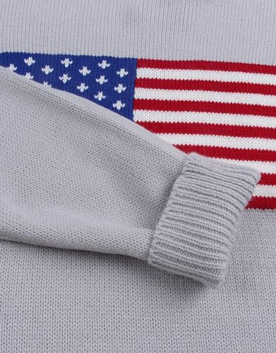 Image of Womens American Flag Sweater Long Sleeve Crew Neck Knitted Casual Pullover Sweater (Gray, Large)
