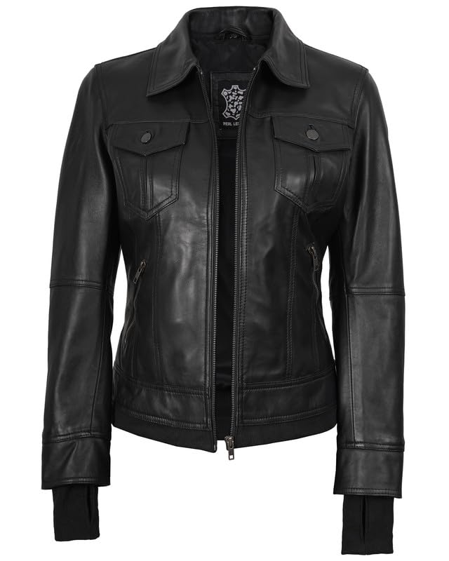 Decrum Hooded Leather Jacket Women - Real Lambskin Womens Leather Jacket with Removable Hood3