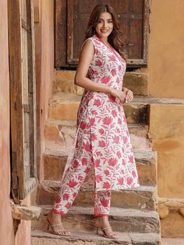 Image of PARTHVI Women's Cotton Printed Straight Kurta and Pant Set