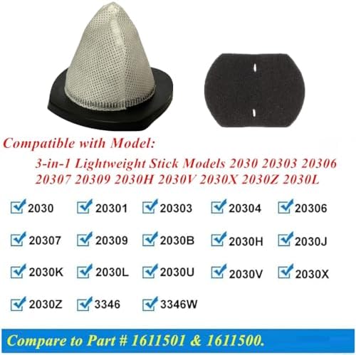 4 Pack 2030 Vacuum Filter Replacement for Bissell Vacuum Cleaners 2030, 2030B, 2030J, 2030K, 2030L, 2030H, 2030V, 2030X, 3346, 3346W, 20303, 20306, 20307, 20309, Compare to Part # 1611501