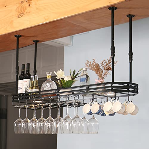Estante de vino industrial montado en el techo con luces ajustables para colgar en la pared, soporte para copas de vino para bar y cocina