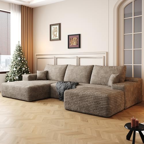 Image of 96 inch Sectional Couches for Living Room Cloud Couch Sofa with L-Shape Upholstered Boneless Couchs Modern Modular Sectional Couch with Chaise