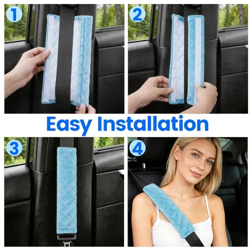 Image of Amooca Soft Auto Seat Belt Cover Seatbelt Shoulder Pad Cushions 2 PCS for a More Comfortable Driving Universal Fit for All Cars and Backpack Light Blue