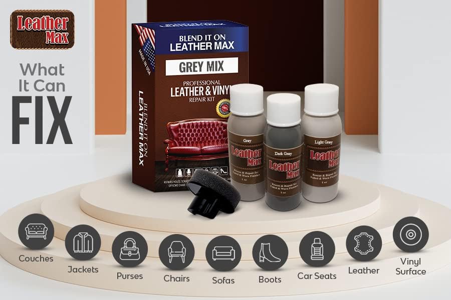 Leather Max Grey Mix Vinyl and Leather Repair Kit - Restorer of Your Furniture, Jacket, Sofa, Boat or Car Seat, Easy Instructions to Match Any Grey Color, Restore Any Material, Bonded, Italian - Image 3