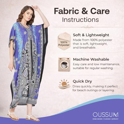 Image of Oussum Women Polyester Casual Long Plus Size Beach Caftan Cover Up Maxi Dress 1X-3X Summer Kaftan Dresses for Women