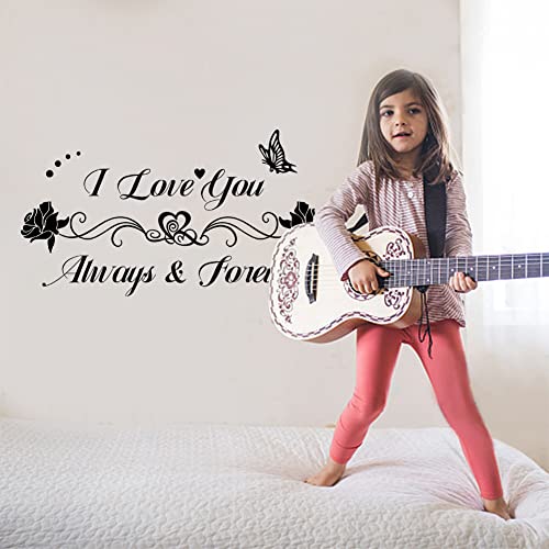 SUPERDANT Inspirational Quotes Wall Decals I Love You Always & Forever Wall Sticker Butterflies Rose DIY Art for Bedroom Kid's Room Decor Sign Vinyl Wall Art Decor Wall Sticker Vinyl Transfer - Image 3