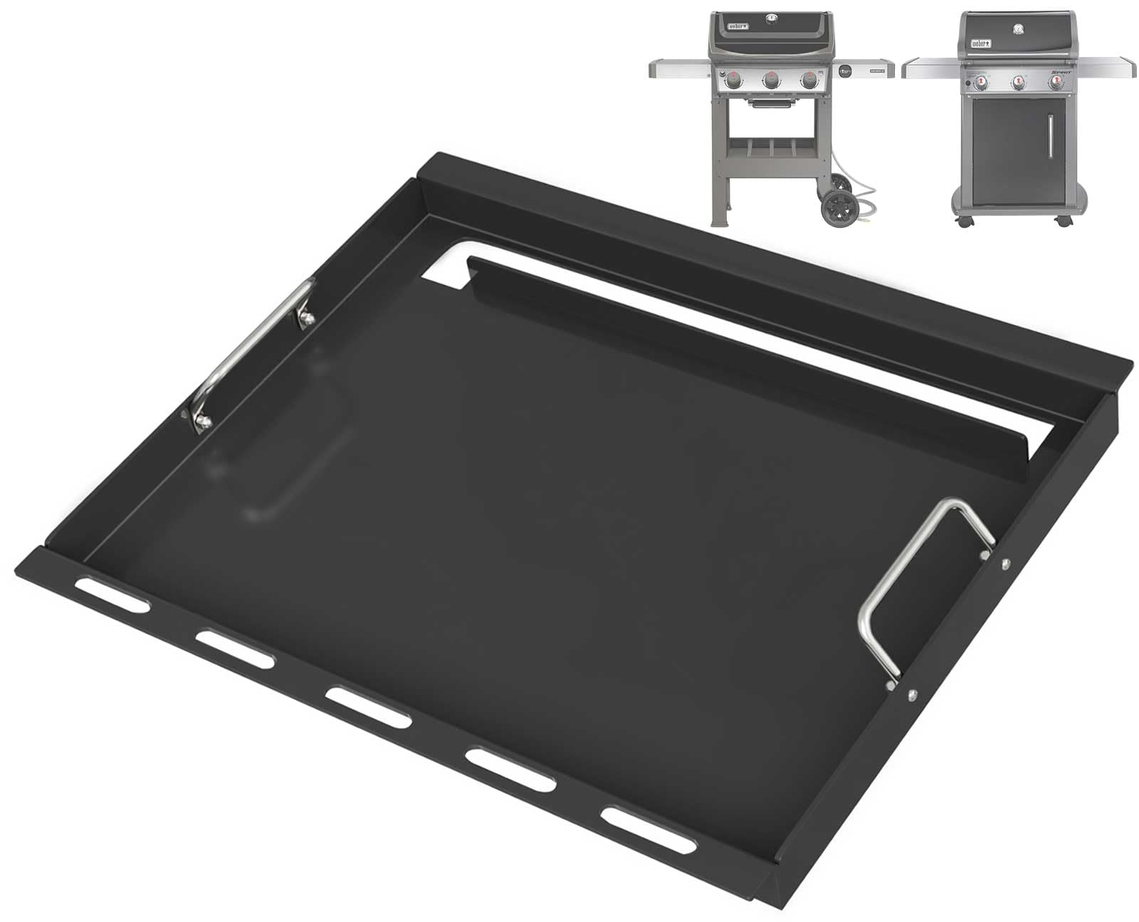 6787 Full Size Griddle with Handles for Weber Spirit I &amp; II 300 Series, Flat Top Grill Insert Replacement for Weber GS4 Spirit 2 Grill Parts E310 E320 S310 S320, Non-stick Carbon Steel, Black