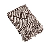 Bloomingville Soft Recycled Cotton Blend Throw with Diamond Pattern, Brown and Beige