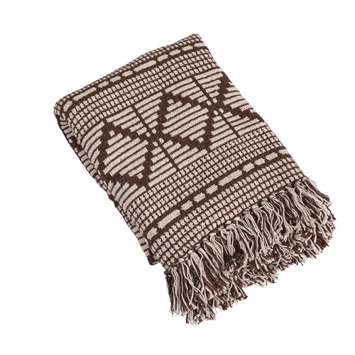 Bloomingville, Brauner, weicher Überwurf aus recycelter Baumwollmischung mit Rautenmuster, Beige