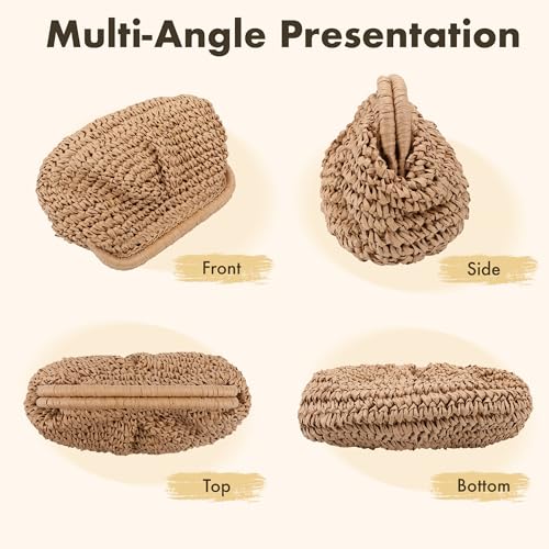 Straw Crossbody for Women,Straw Clutch Purse,Cloud Dumpling Woven Pouch Shoulder Handbag Travel Beach Woven Bag3