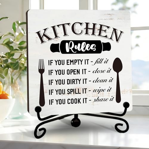 Image of DETIHO Farmhouse Kitchen Signs, Kitchen Countertop Decor, Rustic Wooden Plaque with Iron Stand for Home Kitchen Tabletop Decor - G02
