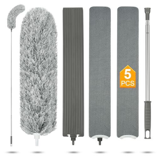 Vicloon Plumero Atrapapolvo Plumero de Limpieza Extra Largo 2.44m Telescópica Microfibra Plumeros y Cepillo de Limpieza de Ranura, Lavable, Extensible con 2 paños reemplazables para Persianas Windows