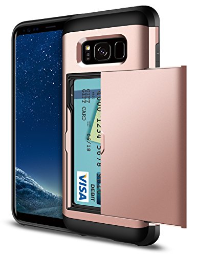 Coolden for Samsung S8 Case Armor Shockproof Case for Galaxy S8 Wallet Case Protective Case Rubber Bumper Card Holder Slot Wallet Case Cover for Samsung Galaxy S8 Phone Case Heavy Duty (Rose Gold)