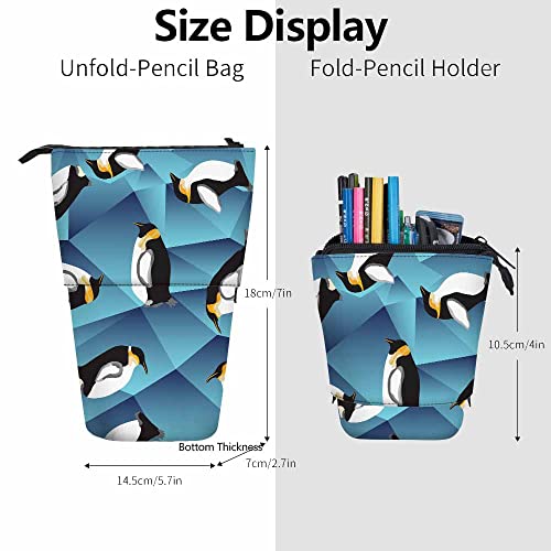 Image of Swono Penguin Pencil Holder Abstract Blue Crystal Ice Stand Up Pencil Case Pencil Pouch Cosmetics Bag For Women Men