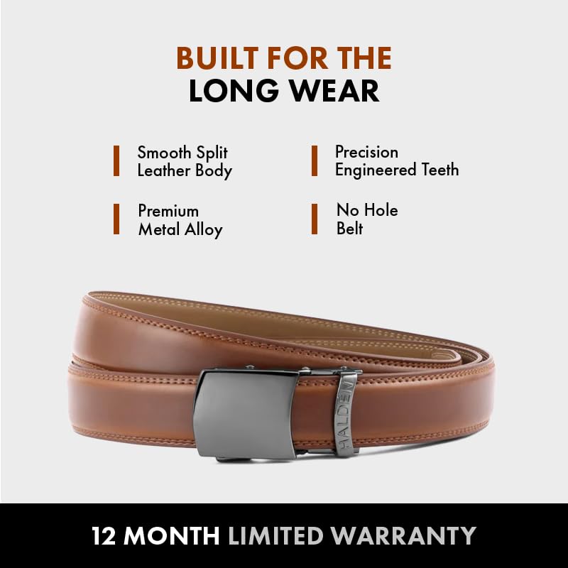 Image of HALDEN BURLEY Belts For Men Leather Original (Free Size Fits Up to 44 Inch Waist) Ratchet Straps, Unique Magnetic Auto-lock Buckle Formal Belts For Men
