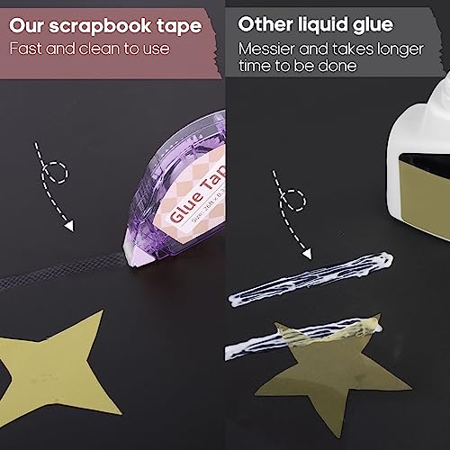 Image of Scrapbook Tape, 12 Pack Double Sided Tape Roller for Crafts, Adhesive Glue Runner Scrapbooking Supplies Journaling School Office Supplies for Kids and Adults, 0.3IN x 26FT