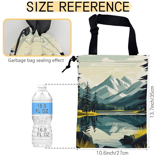 Image of Mountain Lake Car Trash Bag,Forest Tree Strap Drawstring Car Garbage Bags,Car Back Seat Organizer with Adjustable Buckle for Car Accessories
