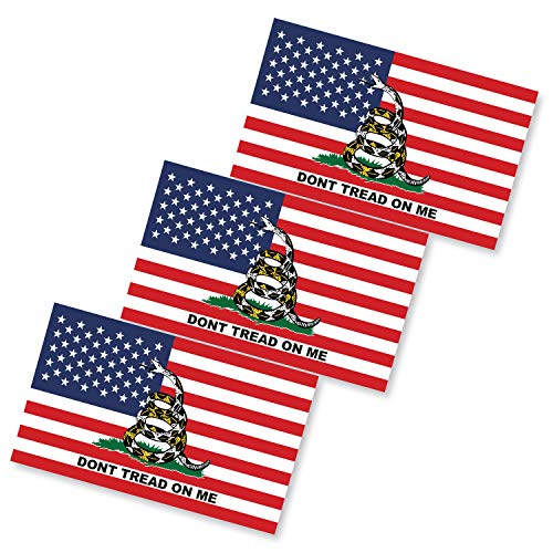 3X5 Dont Tread On Me American Flag Sticker 3-Pack Made With Durable Waterproof Materials, Gadsden American Flag Bumper Sticker, Patriotic Bumper Sticker #TOP7