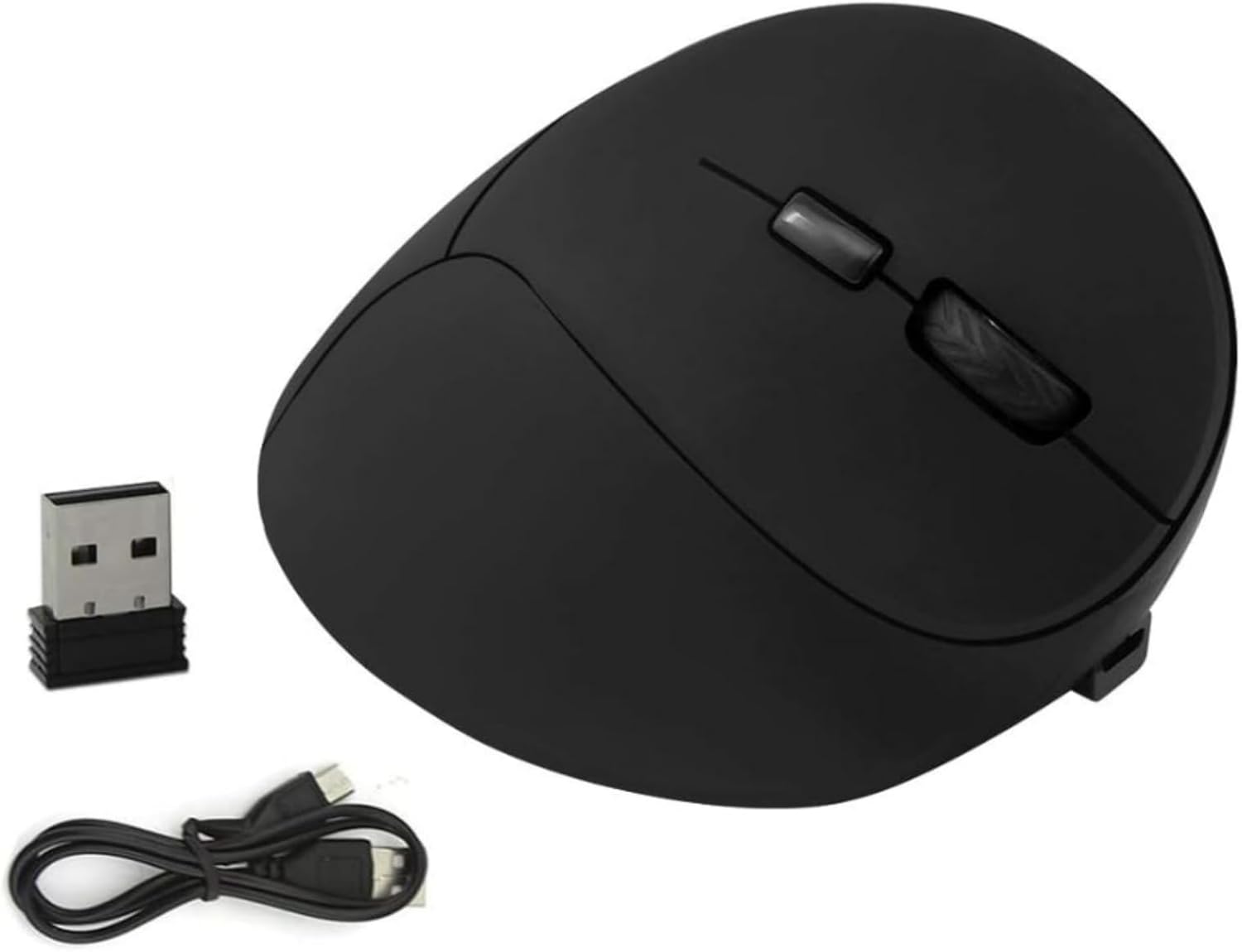 Ergonomic Vertical Wireless Rechargeable Mouse, 2.4GHz, 800/1200/1600 DPI, 6 Buttons, Pinky Finger Rest, 123mm x 90mm x 72mm, Black