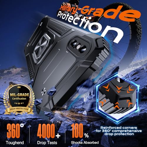 Image of Anqrp Heavy Duty Case for iPhone X /XS Case with Enhanced Ring Holder Grip Stand, Military Grade Shockproof Rugged Drop Protective Silicone Hard Slim iPhone X /XS Phone Case Cover, Matte Black