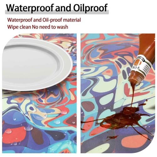 Round Tablecloth Waterproof Fitted Boho Table Cloth Summer Fall Outdoor Circle Cover for 48 Inch 45-54" Table Dining Kitchen Apartment Essentials Picnic Camping Party Decor Housewarming Gift