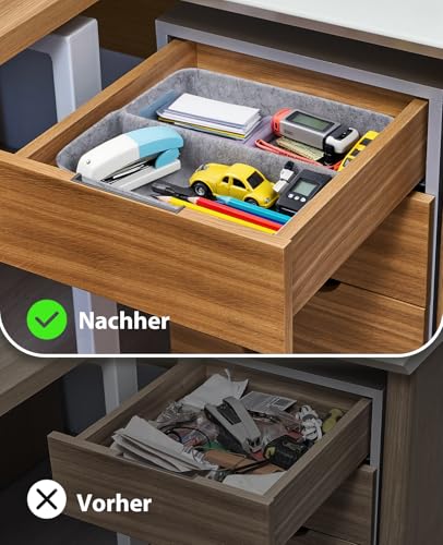 Voniobuy Schubladen Organizer, 9 Stücke Filz Schubladenbox Ordnungssystem, Aufbewahrungsboxen Set in 4 Größen für Home/Büro (Hellgrau)