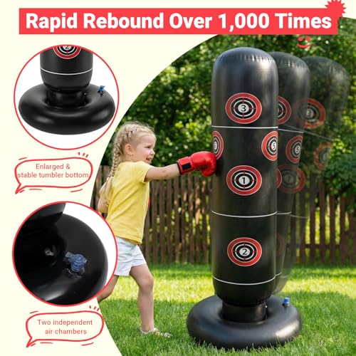 Image of Kid Punching Bag, Inflatable Punching Bag for Kids Age 3-14, Freestanding Boxing Bag for Boys & Girls, Kids Boxing Set for Martial Arts, Karate, Taekwondo