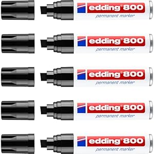 edding 800 permanent marker – zwart – 5 stiften – beitelpunt 4-12 mm – voor brede markeringen – watervast, sneldrogend…