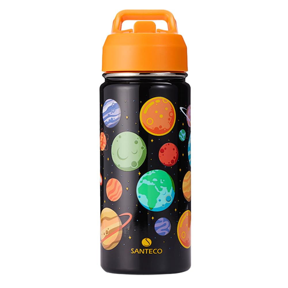 SANTECO Borraccia Bambini Acciaio Inox, Senza BPA, 500ml Borraccia Termica a Prova di Perdite con Cannuccia per Scuole, Facile da Pulire