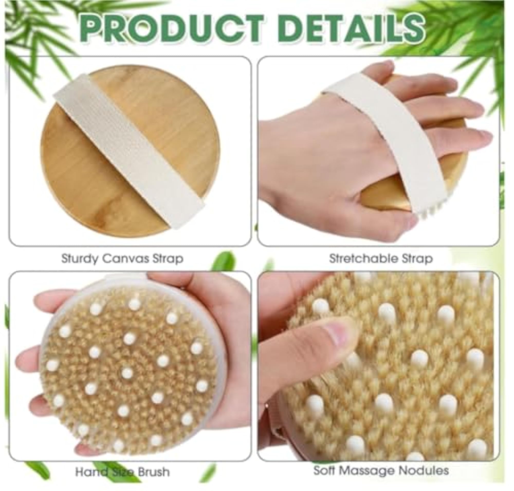 Wooden Bath Brush with Massaging Nodes, Deep Cleansing Tool