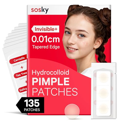 Image of Sosky Pimple Patches for Face, Hydrocolloid Acne Patches, Zit Sticker for Face and Skin 135 Count 10mm