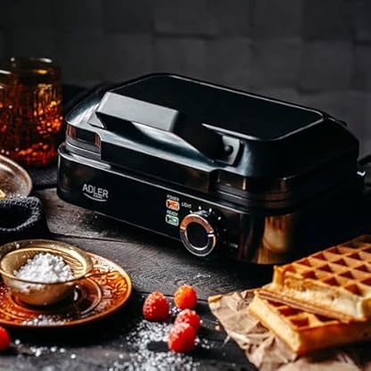 Adler Europe - Kleines Doppelwaffeleisen 2000W - Einstellbare Heizstufe - Zwei klassische Waffeln gleichzeitig - Antihaftbeschichtung - 2 Kontrolllampen - Tiefe Waffelplatten – Bild 6