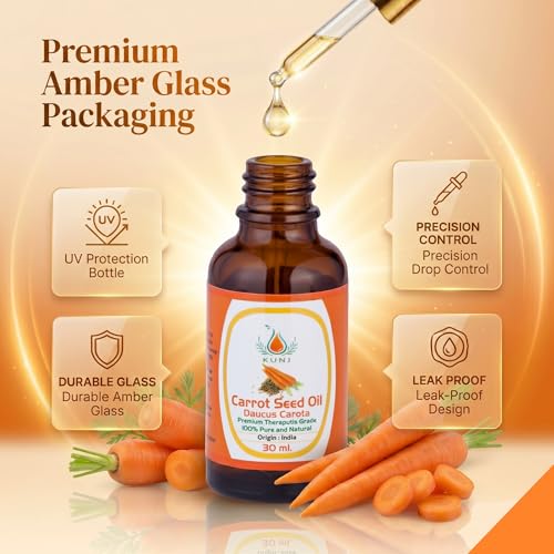 Image of KUNJ Carrot Seed Oil 30ml | 100% Pure & Natural Cold Pressed Oil | Undiluted Beauty Oil for Glowing Skin, Face Nourishment, Skin Hydration & Daily Skincare Use