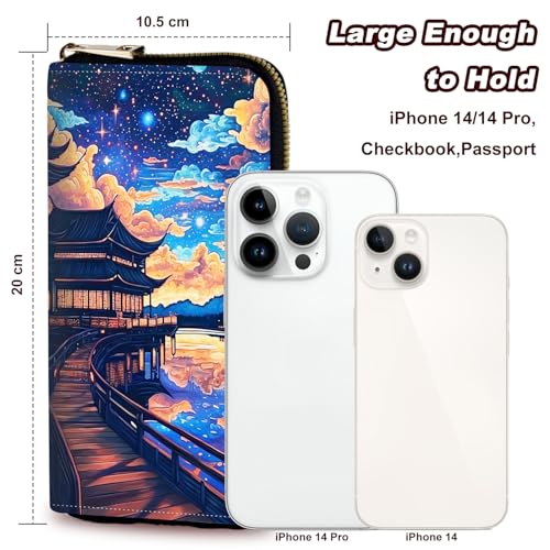 Wristlet Wallet for Women Teen Girls Womens Wallet RFID Blocking Credit Card Holder with Removable Wristlet,Leather Phone Wallet Clutch Large Capacity Ladies Travel Purs,Stained clouds3