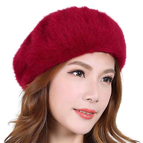 Bonnet de fourrure de lapin sauvage gris pour femme un béret de laine chaud d'hiver