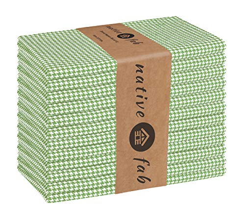 Native Fab Houndstooth Vintage Cloth Dinner Napkins Set of 12 Cotton 18x18 Soft Absorbent Restaurant Hotel Quality - Everyday Easy Care Washable Wedding Dinner Napkins Bulk - Lemon Green