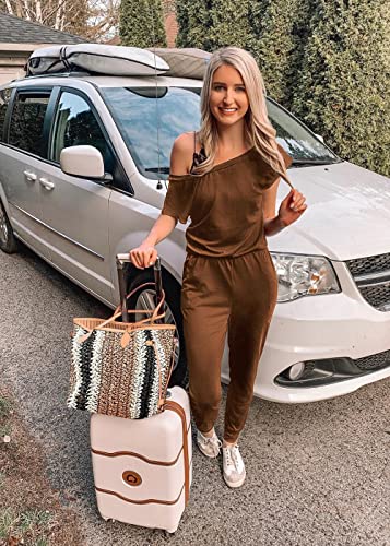 Image of PRETTYGARDEN Jumpsuits for Women 2026 Summer Dressy Off Shoulder Romper Spring Vacation Travel Lounge Outfits Clothes