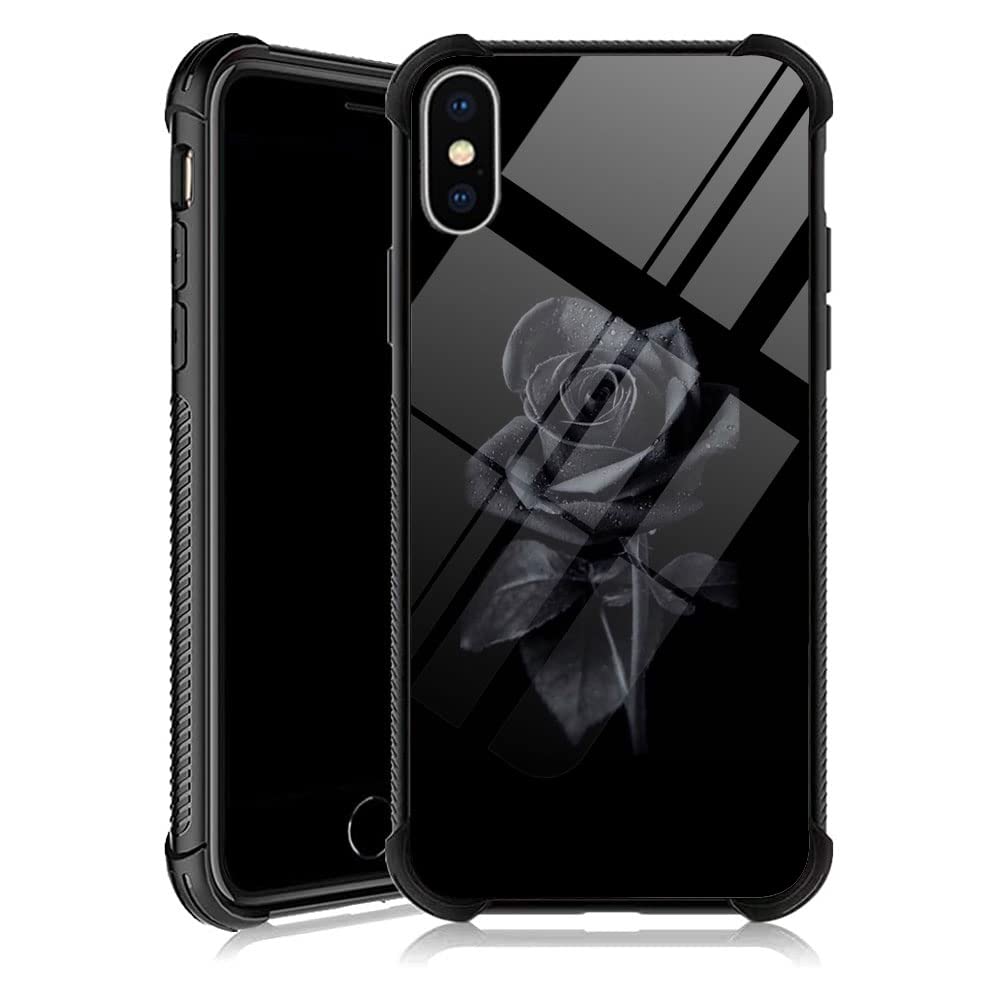 DJSOK Compatible with iPhone XR Case，Design Pattern Back Bumper Anti Scratch Reinforced Corners Soft TPU Caver,Cases for Men Women-Black Rose