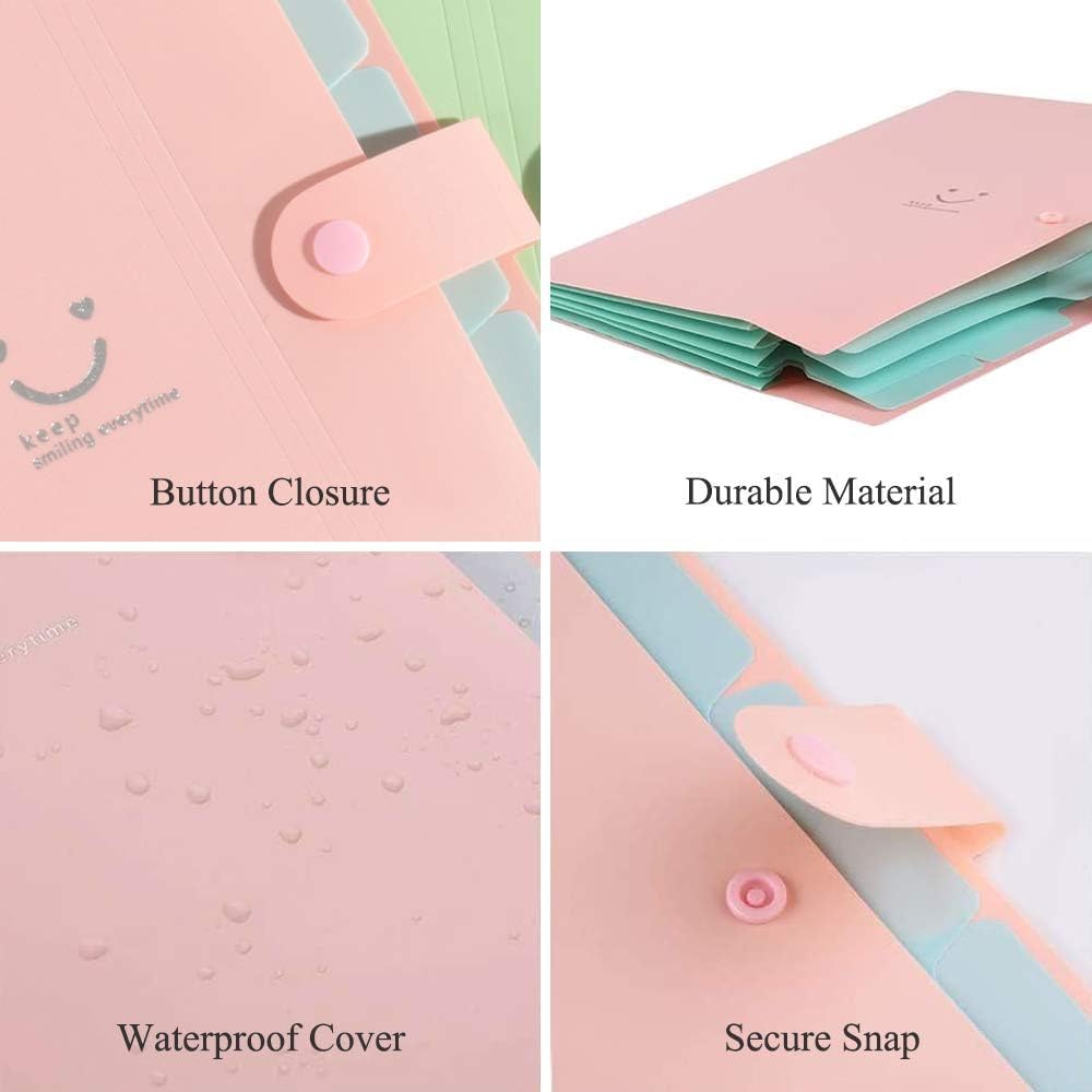 Lostwry Pack of 6 Expanding File A4, Document Folder, 5 Compartments, Expandable, Portable, Multi-colored - Image 4