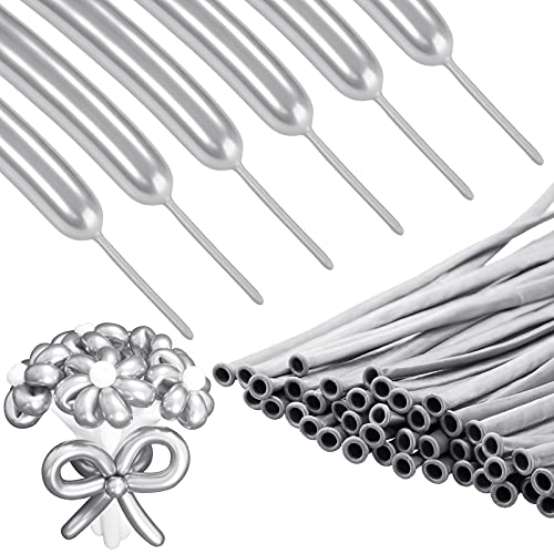 Image of Skylety 50 Pieces Long Balloons 260 Twisting Animal Metallic Latex Balloons DIY Modelling for Birthday Wedding Engagement Magic Anniversary Festival Party Decoration(Silver)