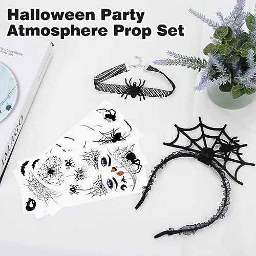 Spinne Haarreif für Halloween Kostüme, Haarband Mit Glitzereffekt, Temporäre Tattoos, Kinder Fasching Kostüm Karneval Party Accessoire
