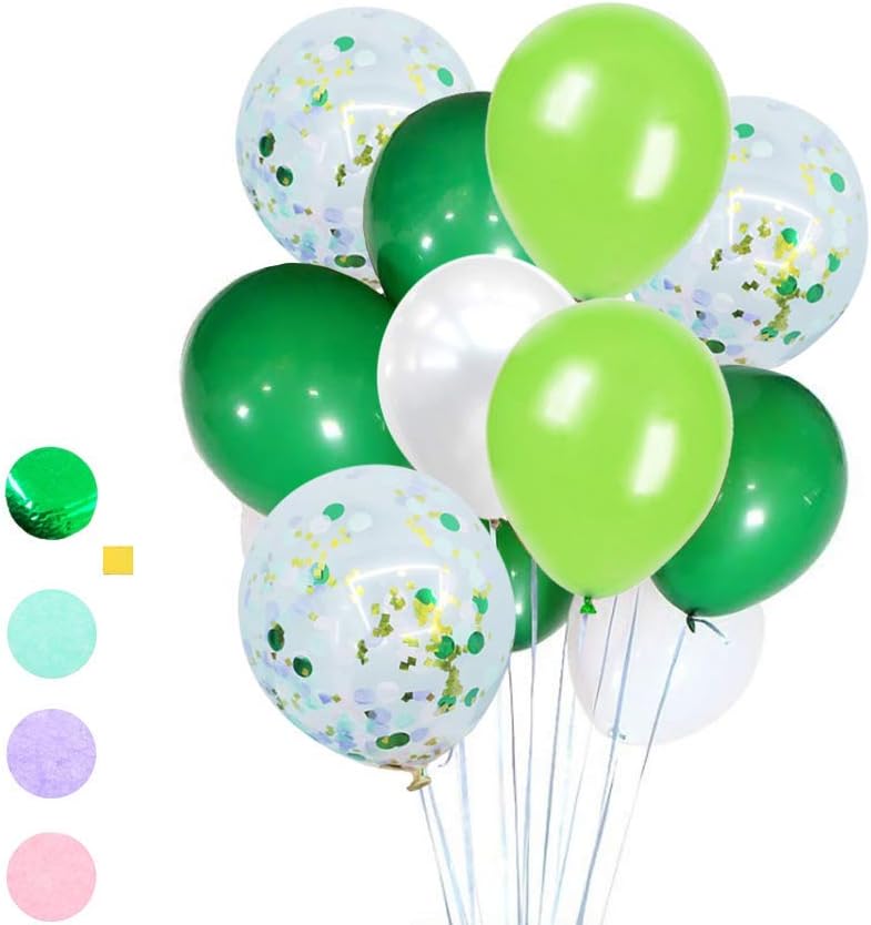 White Green Latex Balloon and Confetti Balloons 48 Count Dinosaur Jungle Party Decoration