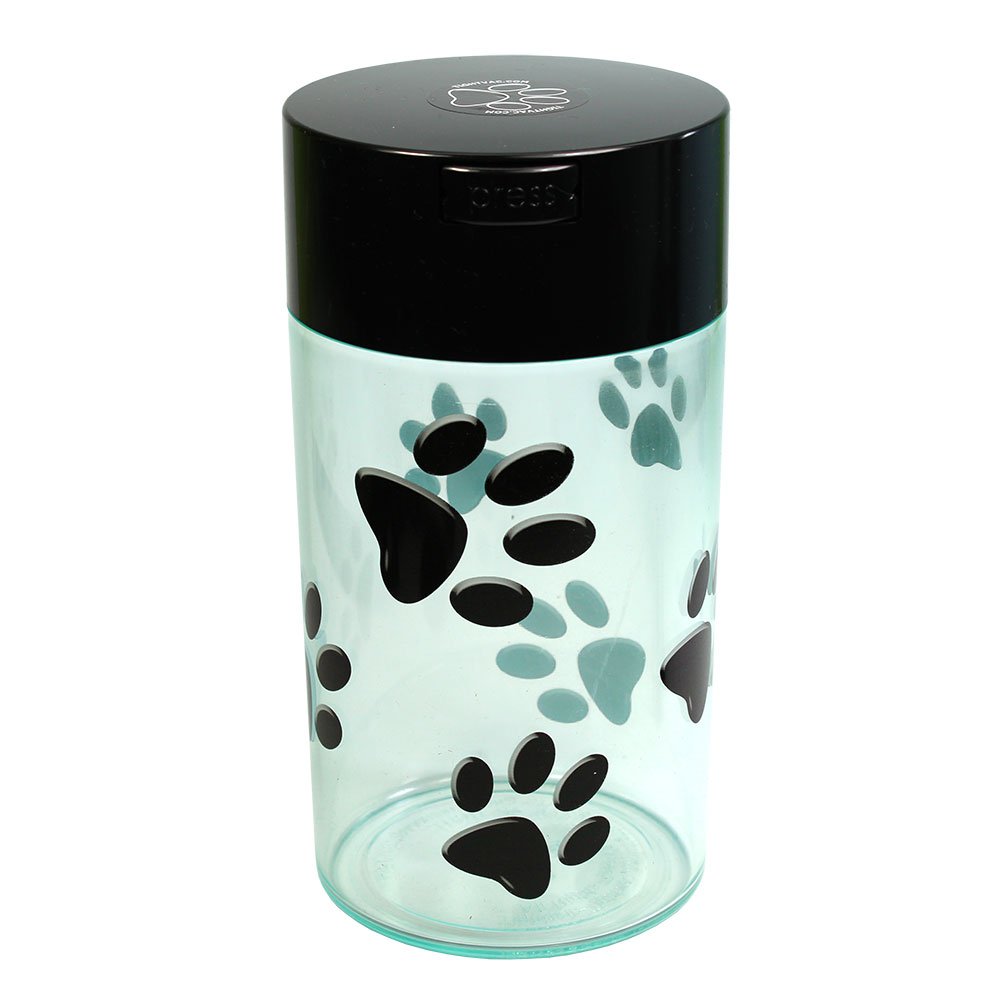 PawVac 1.3L Airtight Pet Food Container (12 oz) – Vacuum Sealed, Smell Proof – BPA-Free (Black/Clear/Paws)