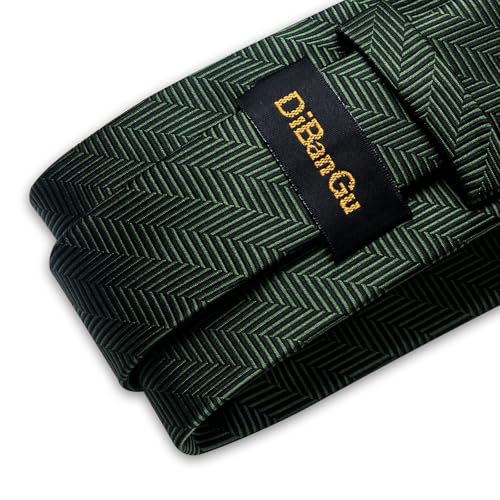 Image of DiBanGu Striped Tie Set for Men Silk Woven Plaid Necktie and Pocket Square Cufflinks Business Wedding