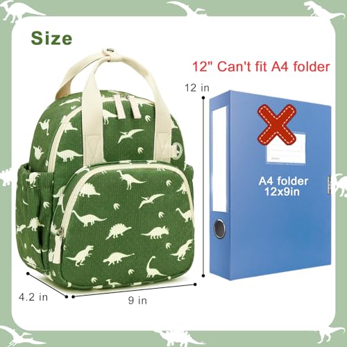 Image of Bluboon Toddler Backpack for Girls Boys 2-4 Cute 12 inch Preschool Kindergarten Backpacks Kids Daycare Bags School Travel (Dinosaur Green Corduroy, Age 2-4 (12 inch H not Fit A4 Folder))